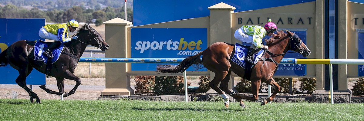 Distant Sky (NZ) wins the Hygain Winner’s Choice BM58 Handicap at Sportsbet-Ballarat, March 12, 2018 (Pat Scala/Racing Photos)